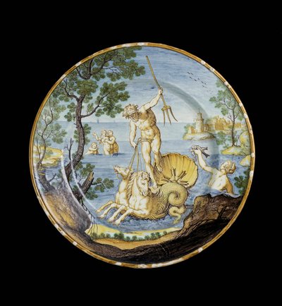 Teller mit Neptun in seinem Wagen, ca. 1730 - 1750 von Ferdinando Maria Campani